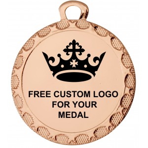 PACK OF 100 BULK BUY 32MM COPPER MEDALS, RIBBON AND CUSTOM LOGO **AMAZING VALUE**